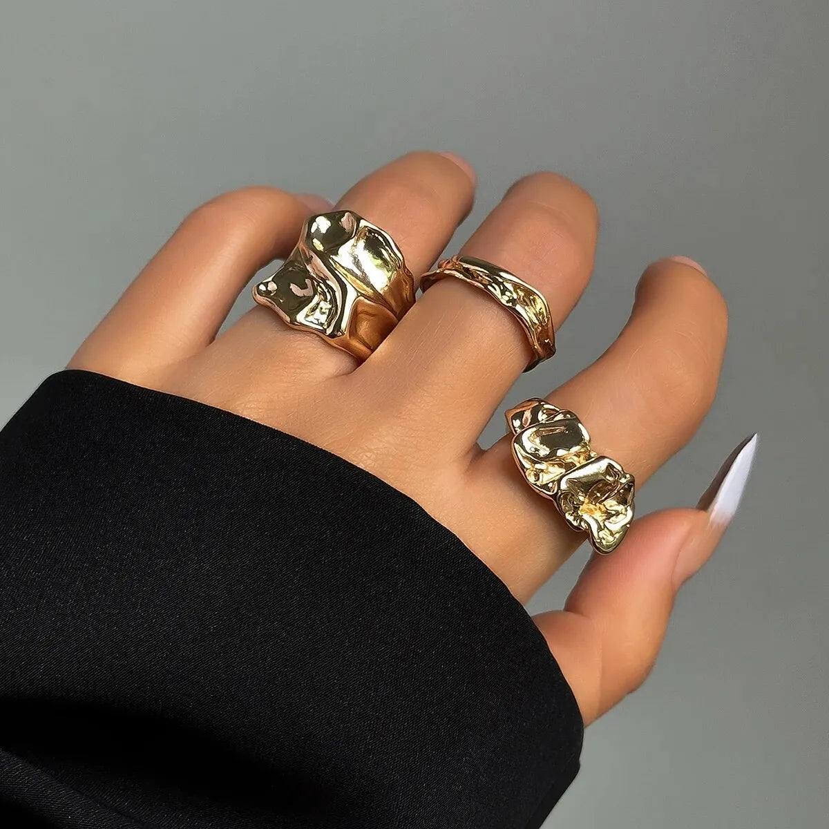 Punk Chunky Irregular Cuff Rings
