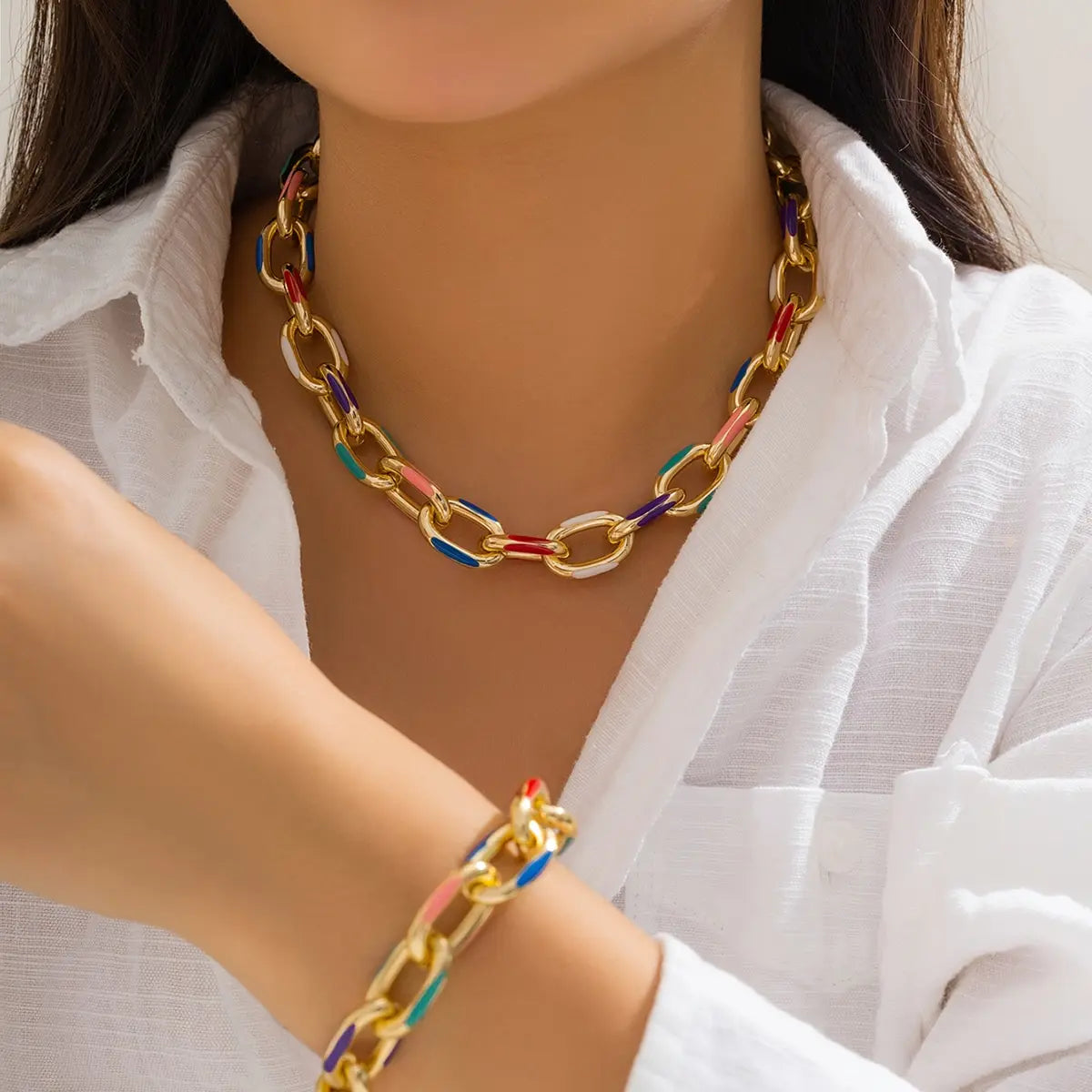 2Pcs/Set Colorful Bohemian Fashion Choker Necklace Bracelet Jewelry Set