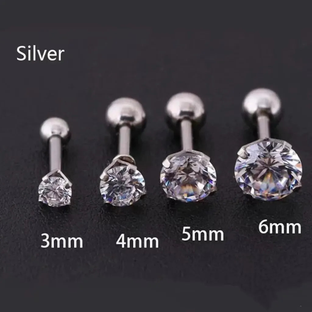 3Pcs/Set 3/4/6mm Simple Crystal Stainless Steel Stud Earrings for Women Men Vintage Geometric Piercing Earrings Y2K Jewelry Gift