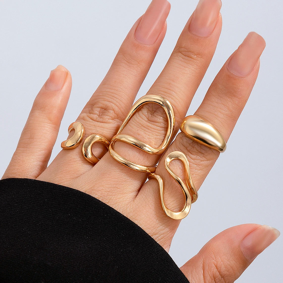Ingemark 4Pcs Vintage Irregular C Shape Open Ring Set Women Creative Geometric Finger Knuckle Ring Couple Jewelry Accessories