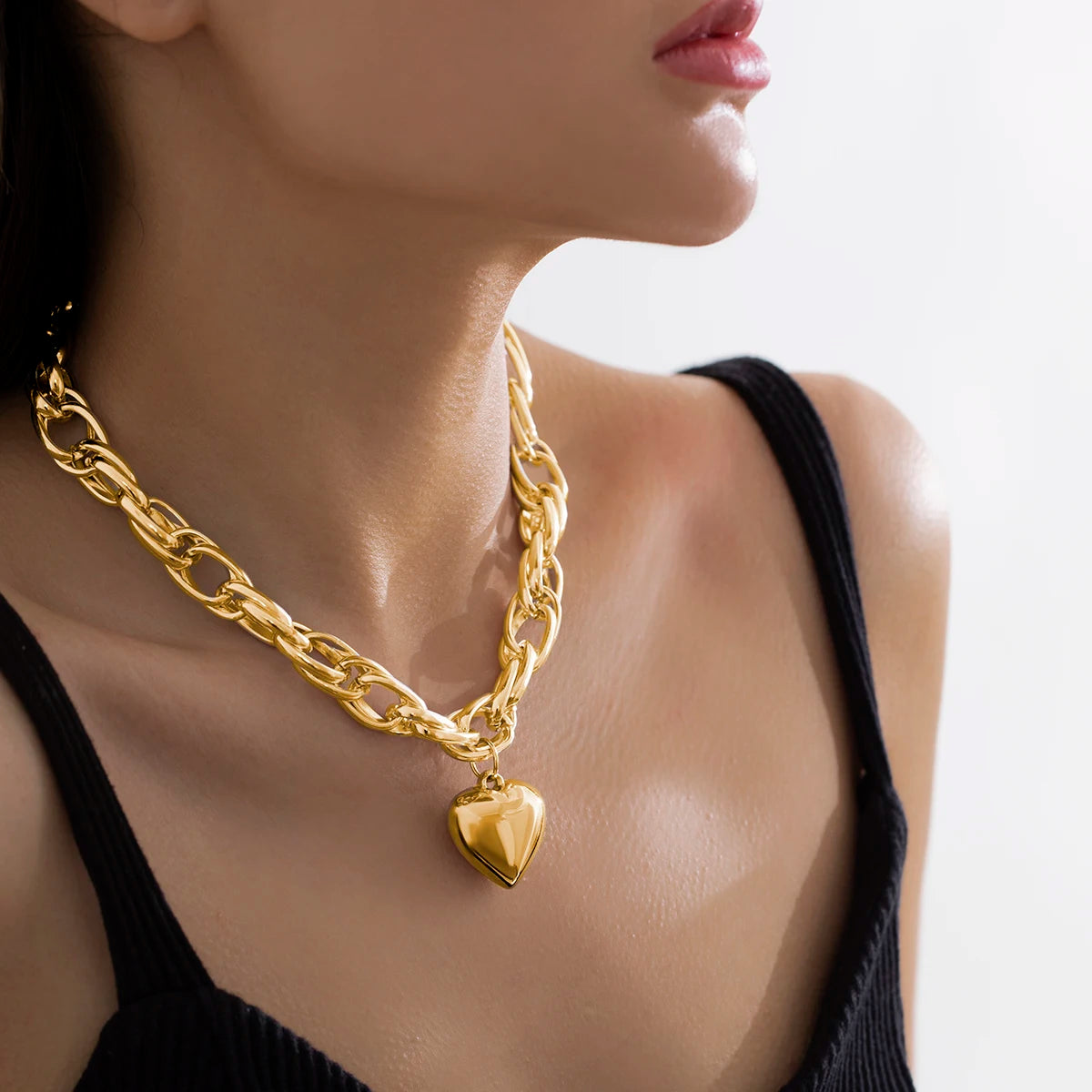 Ingemark High Quality Punk Big Heart Pendant Necklace Women Fashion Statement Chunky Heavy Chain Grunge Jewelry Steampunk Men